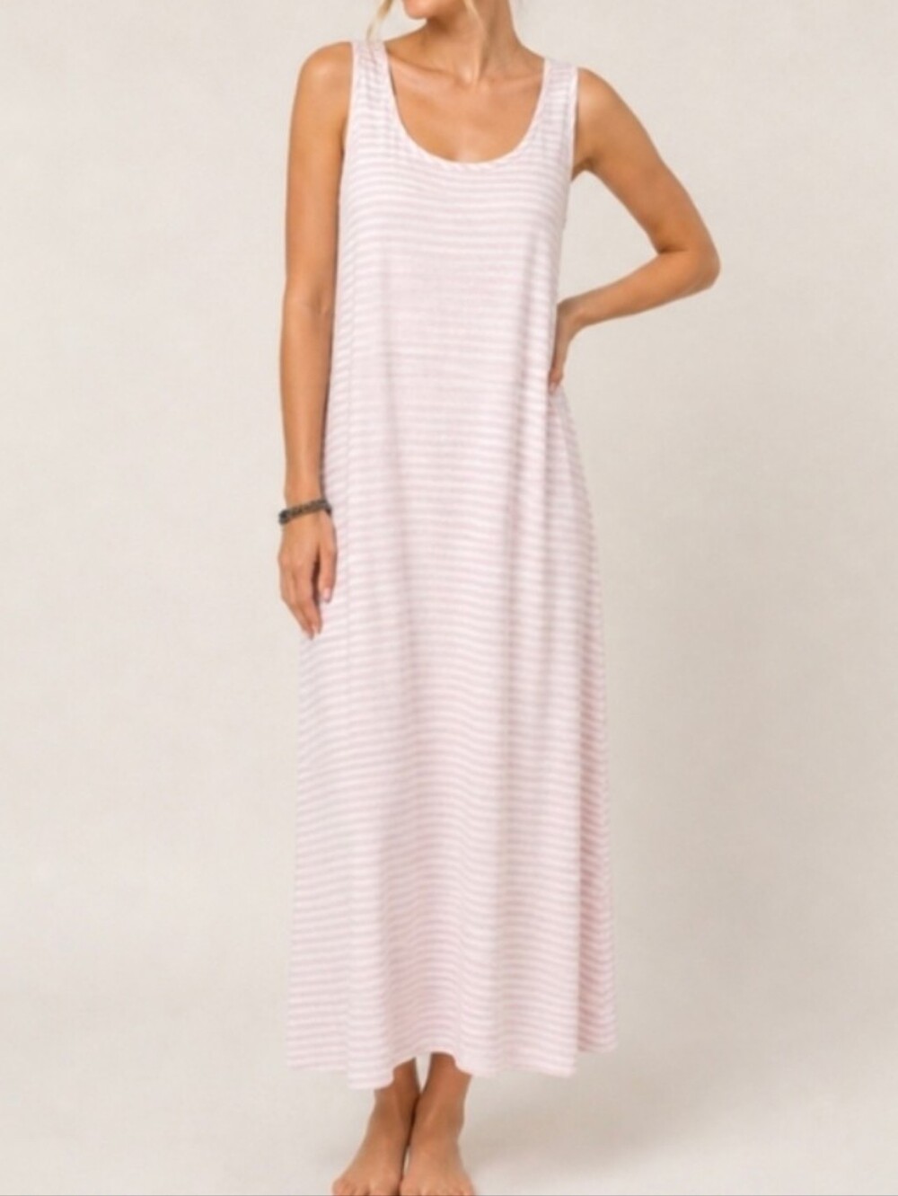 Charter Club Striped Sleeveless Maxi Dress/ Loungewear Pink White XL